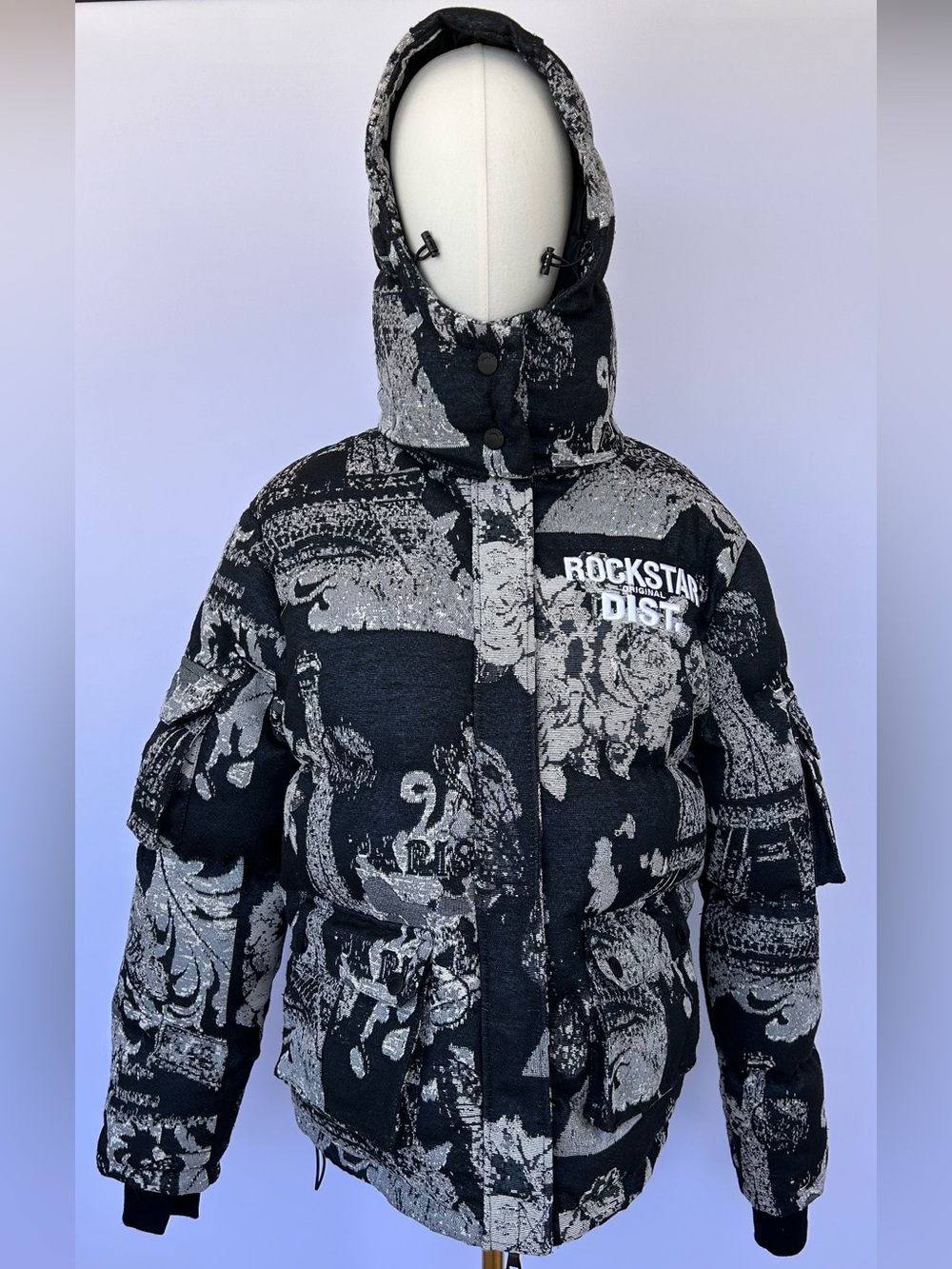 Rockstar Original Women’s Lamia Tapestry Puffer Jacket Detachable Hood Size XS